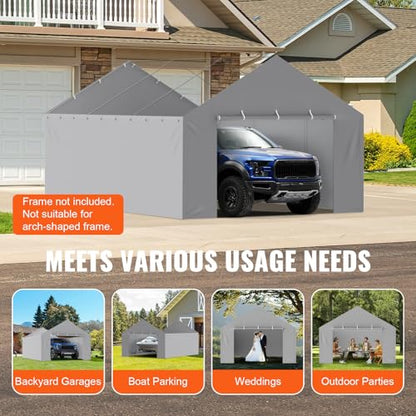 Carport Replacement Canopy Cover Side Wall 13 x 20 ft (Gray / 13x20ft)