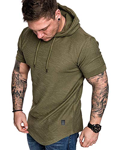 Mens Fashion Hoodies Sport Pullover Solid Color Shirt Workout Lightweight Tops Green X (X-Large / Green1)