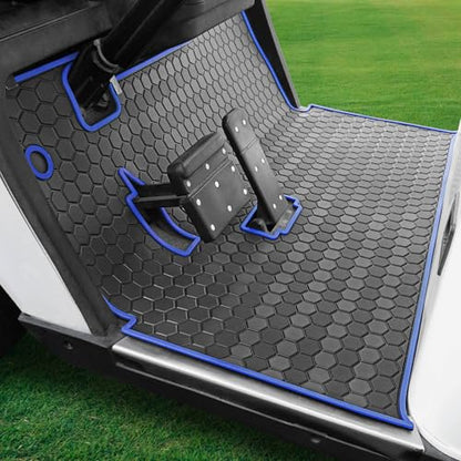 EZGO TXT Golf Cart Full Coverage Floor Liner Mat (Black Blue)