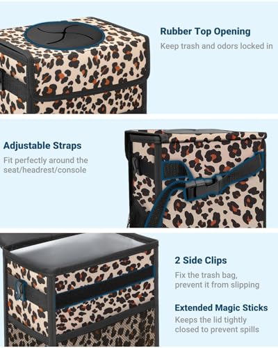 Car Trash Can with Lid (3 Gallons / Leopard)