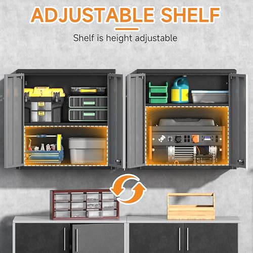 Metal Garage Wall Cabinet with 2 Doors and 1 Adjustable Shelf (Black&gray / 26"H Wall Cabinet(2-Door))