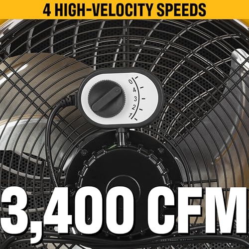 fans - 18”-Blade High-Velocity Drum Fan Heavy Duty Industrial Grade (Yellow, 2-in-1): 3,400 CFM, 4-Speed, 360 Degree Adjustable Drum Head, Dual Ball Bearing Motor with Die-Cast Cover (HVD-18AC) (Yellow)