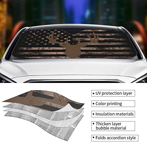 American Flag Camouflage Car Windshield Sunshade Front Window Sun Visor Protector Foldable Shield Cover for Truck SUV (White9 / Small)