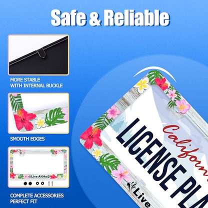 Aloha License Plate Frame Stainless Steel Hawaii Car Accessory (Hawaii Hibiscus Flower Live Aloha)