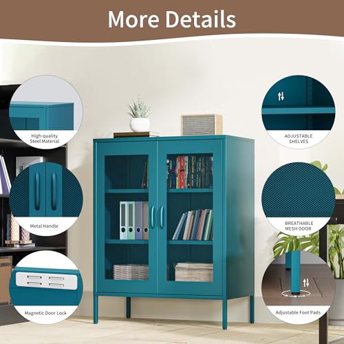 Metal Storage Cabinet with Mesh Doors (Blue / 40''H)