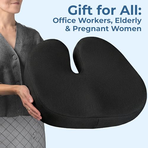 Seat Cushion Memory Foam Chair Pad for Tailbone Pain Relief (Black / XX-Large)
