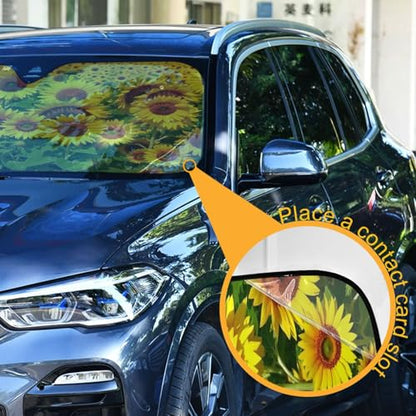 Car Windshield Sun Shade Summer Sunflowers Landscape Foldable Car Front Windshield Sunshade Blocks UV Rays Sun Visor Sun Heat Protection for Car Truck SUV to Keep Your Vehicle Cool (Small / Yellow Sunflowers)