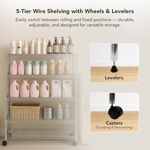 5 Tier Heavy Duty Wire Shelving Unit Storage Rack for Products Plant Pantry (5 Tier - 14"W x 30"L / Chrome)