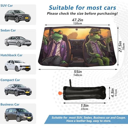 Windshield Sun Shade Umbrella Funny Frogs Driving Foldable Car Front Window Sunshade Blocks UV Rays Heat Keep Vehicle Cool 55"x27.5" (multi 23)