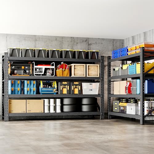 48" W Storage Shelves 3000lbs Garage Metal Shelving Heavy Duty Garage Shelves Adjustable Storage Shelves for Industrial (Black / 48" W X 24" D X 69" H)