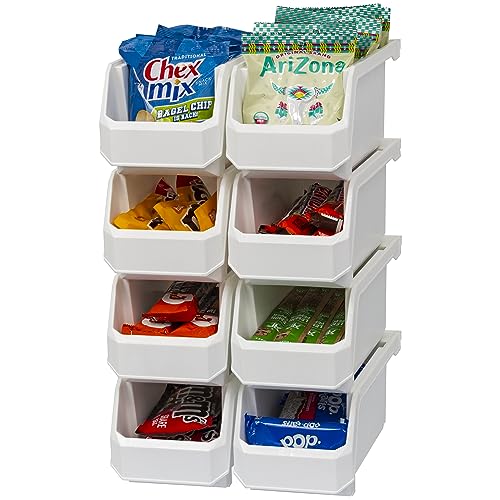 Medium Stackable Plastic Storage Bins (White / Medium, 8-Pack)
