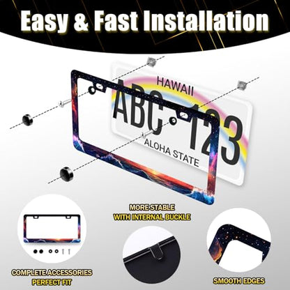 Stainless Steel Wave Starry Sky Galaxy License Plate Frame 12.2 x 6.2 Inch (Ocean Wave Galaxy Starry Sky)