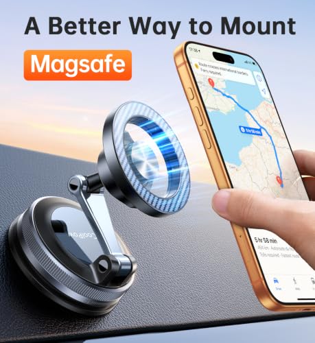 for MagSafe Car Mount【Windshield+Vent+Dash】Magnetic Phone Holder for Car Phone Holder Mount Cell Phone Holders for Your Car Accessories Suction Phone Mount for Car Truck Stand for iPhone 17 16 (Carbon Fiber)
