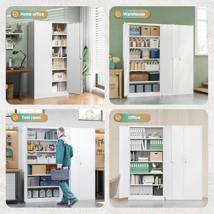 Metal Storage Cabinets with Lock Door (71 X 32 X 16 In(H X W X D) / White)