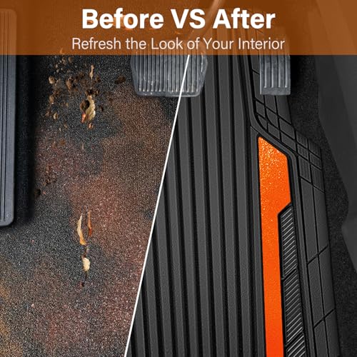 Heavy Duty Rubber Car Mats Metallic (Black Orange)