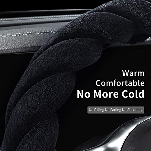 Luxury Fluffy Winter Car Steering Wheel Cover for Women Soft Warm Cute Auto Handle Cover for Jeep (Black / Large Size [15.2-16"] (38.6-40.5cm))