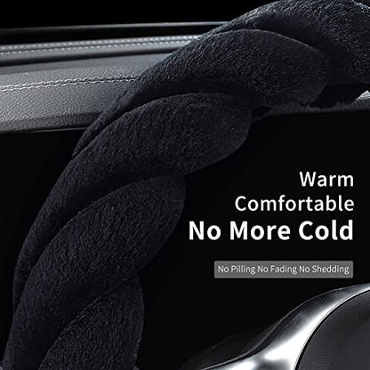 Luxury Fluffy Winter Car Steering Wheel Cover for Women Soft Warm Plush Cute Auto Accessories for Vehicle (Black / Standard Size [14.75-15.15"] (37.5-38.5cm))