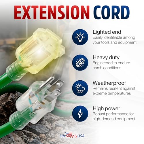 10ft Outdoor Indoor Extension Cord 14 (10 FT / 14AWG / Green)