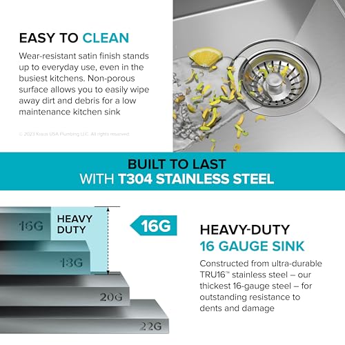 Kore 23 Inch Undermount Workstation Single Bowl 16 Gauge Deep Laundry Utility Stainless Steel Kitchen Sink with Accessories (Stainless Steel / 23 inch / Laundry Sink)