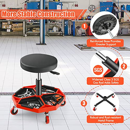 Adjustable Mechanic Rolling Stool (Red)