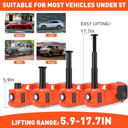 Electric Car Jack Set 5 Ton Hydraulic Jack Car Lift Floor Jack with Integrated Tire Pump and Impact Wrench for Sedans SUV MPV Sedan Truck Change Tires Garage Repair (Orange+Wrench)