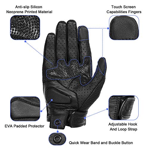 Updated Men’s Motorcycle Gloves Goatskin Leather Anti (Updated,perforated / Medium)