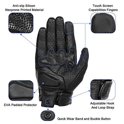 Updated Men’s Leather Motorcycle Gloves with Two Touchscreen Fingers Anti (Updated,perforated / XX-Large)
