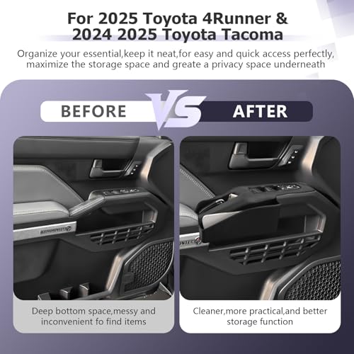 Door Side Storage Box Compatible with 2025 Toyota 4Runner Accessories Side Organizer Tray 2025 4Runner Center Console Organizer TPE Material Front Storage Box Black 2