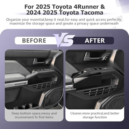 Door Side Storage Box Compatible with 2025 Toyota 4Runner Accessories Side Organizer Tray 2025 4Runner Center Console Organizer TPE Material Front Storage Box Black 2