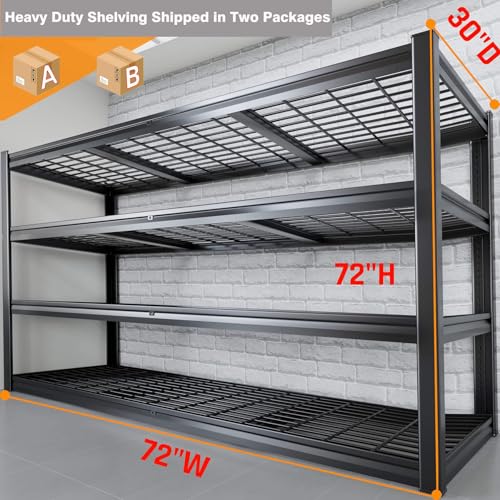 72" W Storage Shelves Heavy Duty Garage Shelving 30" D Metal Shelving Unit (72"Wx30"Dx72H | 4 Tier)