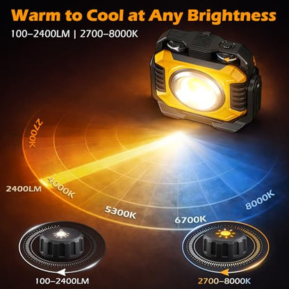 2 Pack 2400LM Magnetic Rechargeable Work Light (Yellow)