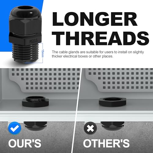 72pcs Cable Glands Kit Waterproof Strain Relief Cord Connector Grip Weatherproof Cable Pass Through PG7 1