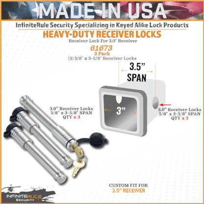 61673 | 3 Pack, Keyed Alike, Receiver Locks for 3" Receiver (Fits: 3.0" Receiver / 3PK (3) Receiver Locks)