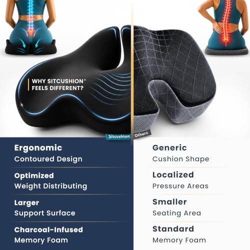 Pressure Relief Seat Cushion for Tailbone Pain (Black & Dark Gray)