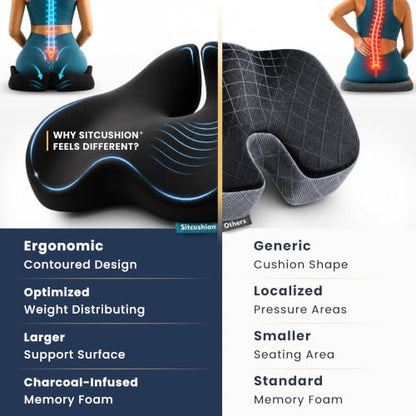 Pressure Relief Seat Cushion for Tailbone Pain (Black & Dark Gray)
