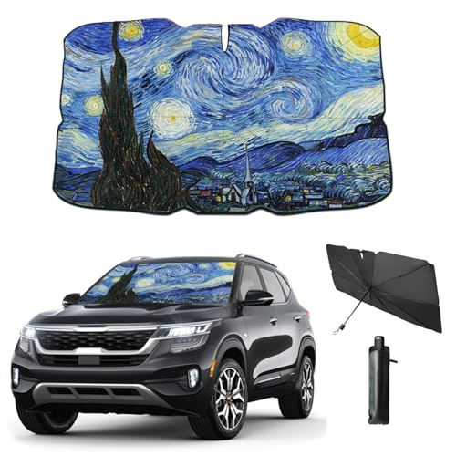 Windshield Sun Shade Umbrella for Car Front Window Sun Visor for Windshield Car Summer Accessories Protect Interior from UV Rays & Heat for Sedan (Starry Sky)