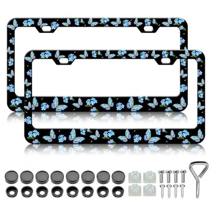 Blue Flower Butterfly License Plate Frames (Blue Flower Butterfly)