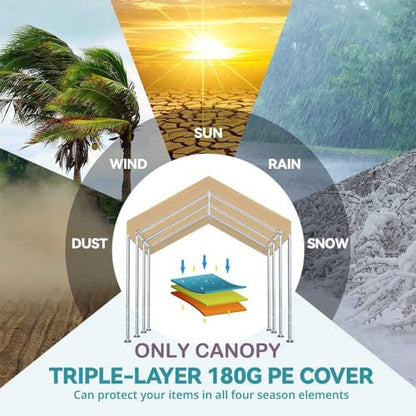 10'x20' Carport Canopy Replacement Cover Beige (Beige / 10'x20')