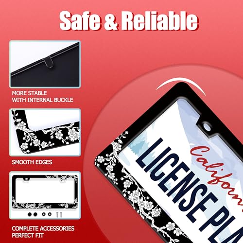 Cherry Blossoms License Plate Frame Beautiful Floral License Plate Frames for Car Decorative Parts Stainless Stee License Plate for Standard Us Canada Funny License Plate Holder 12x6 in for Men Women (Cherry Blossoms)
