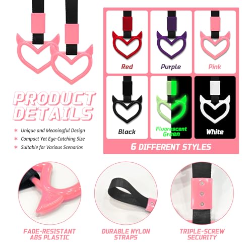 2 Pcs Devil Heart Shaped Car Handle Strap (Pink)