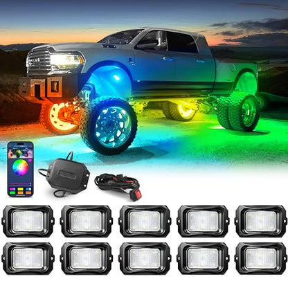 C2 MAX 10 Pods RGB+IC Chasing Rock Lights with Wiring Switch Kit (10 Pods Kit)