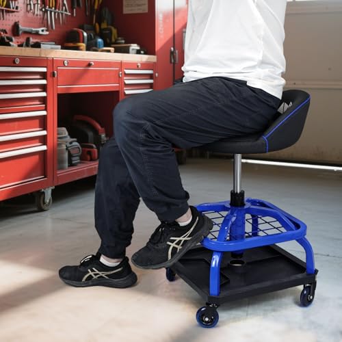 Rolling Stool with Blue Wheels (Blue Stool With Blue Casters)