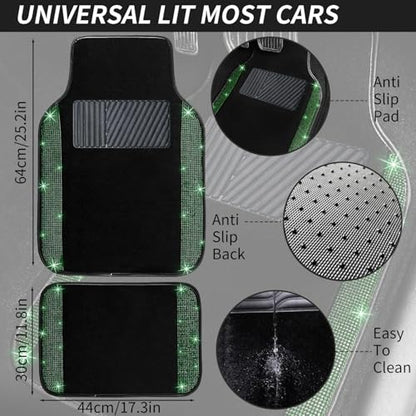 Bling Car Floor Mats Full Set (Green Diamond / Car Floor Mats (4 Pieces))
