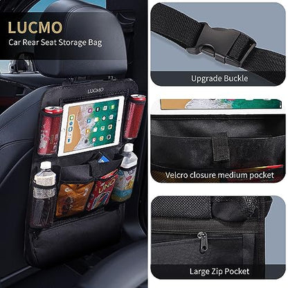 Car Backseat Organizer with Touch Screen Tablet Holder (Black-1 / 2 Pack)