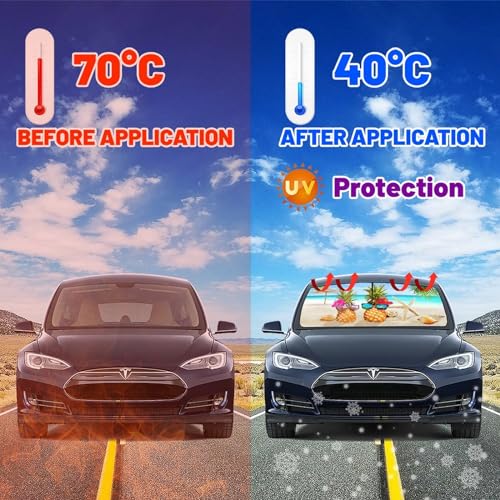 Beach Pineapple Car Windshield Sun Shade Umbrella Automotive Windshield Sunshade Foldable Front Car Accessories Interior Decor to Keep Vehicle Cool for Most Vehicles 57'' X 30'' (57'' X 30'' / style-AB4)
