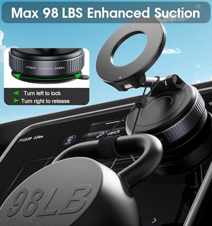 2026 Upgraded Vacuum Magnetic Car Phone Holder 360° Reinforced 96LBS Ultra Suction Cup Phone Mount for MagSafe Cell Phone Holders for Your Car (Black)
