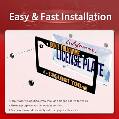 Don't Follow Me I'm Lost Too License Plate Frame Stainless Steel 2 (Don'T Follow Me I'M Lost Too)
