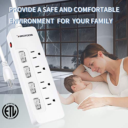 Appliance Extension Cord with Individual Switches on Off (6 FT - 4 AC - White)