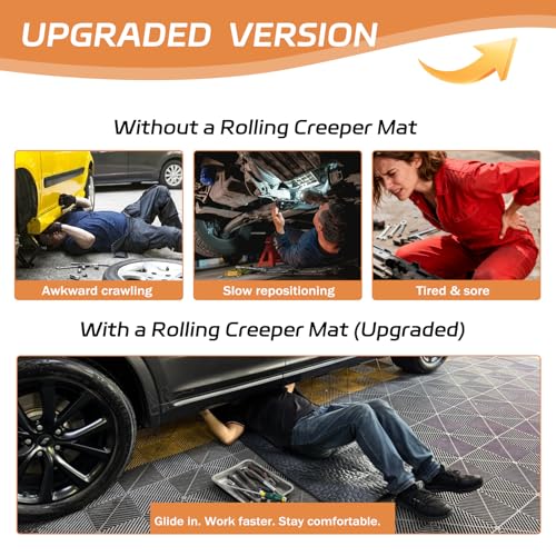 Upgraded Rolling Creeper Mat for Mechanics (Black)