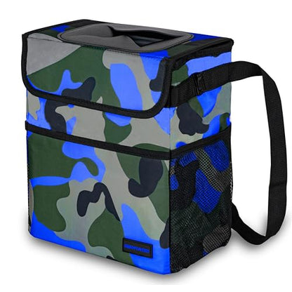 Cute Car Trash Can with Lid (Blue Camo / 2 Gallons)